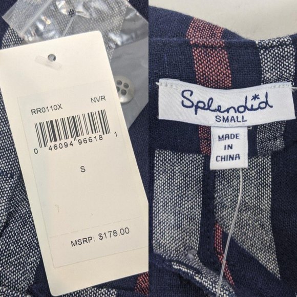 Splendid Linen Striped Jumpsuit NEW NWT S Blue - Picture 9 of 11